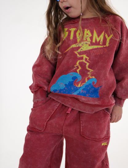 Red Stormy Acid Wash Crew
