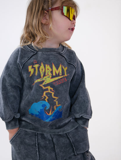 Charcoal Stormy Acid Wash Crew