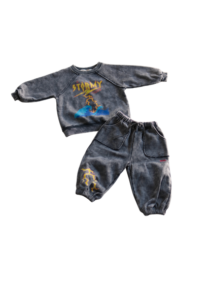 Charcoal Stormy Acid Wash Crew