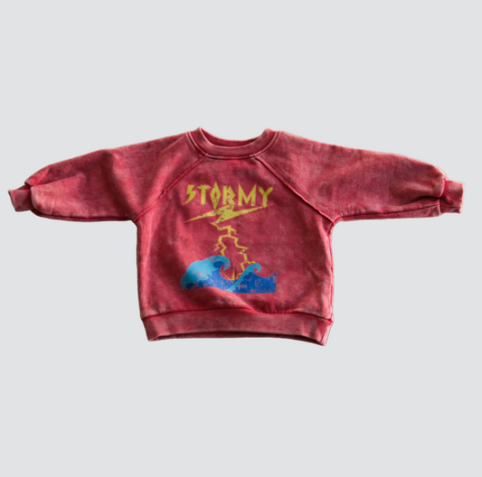 Red Stormy Acid Wash Crew
