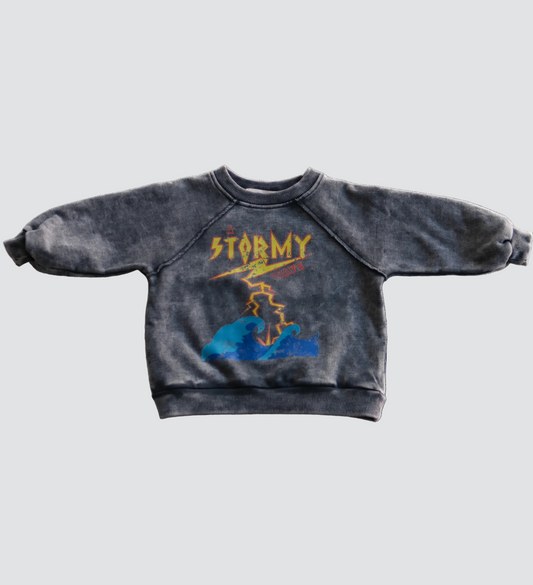 Charcoal Stormy Acid Wash Crew